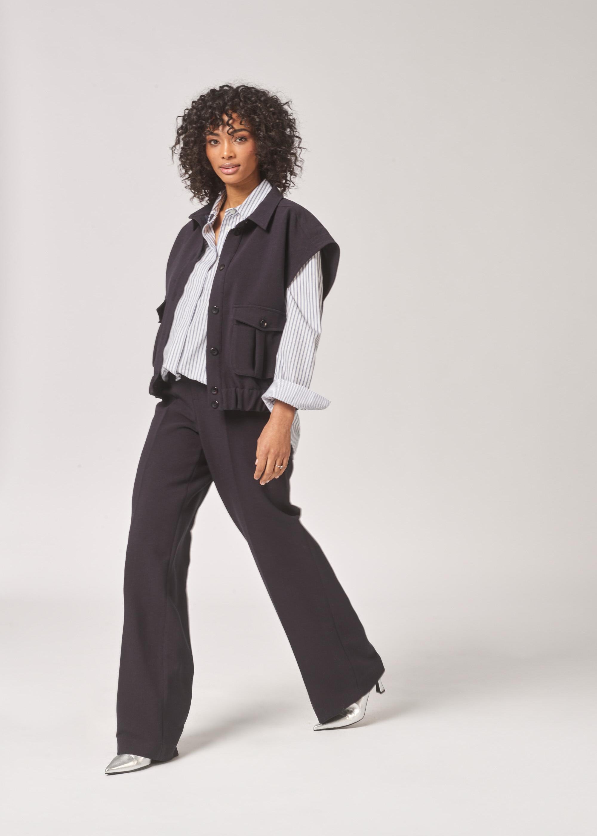 Wijde broek middelhoge taille - Navy