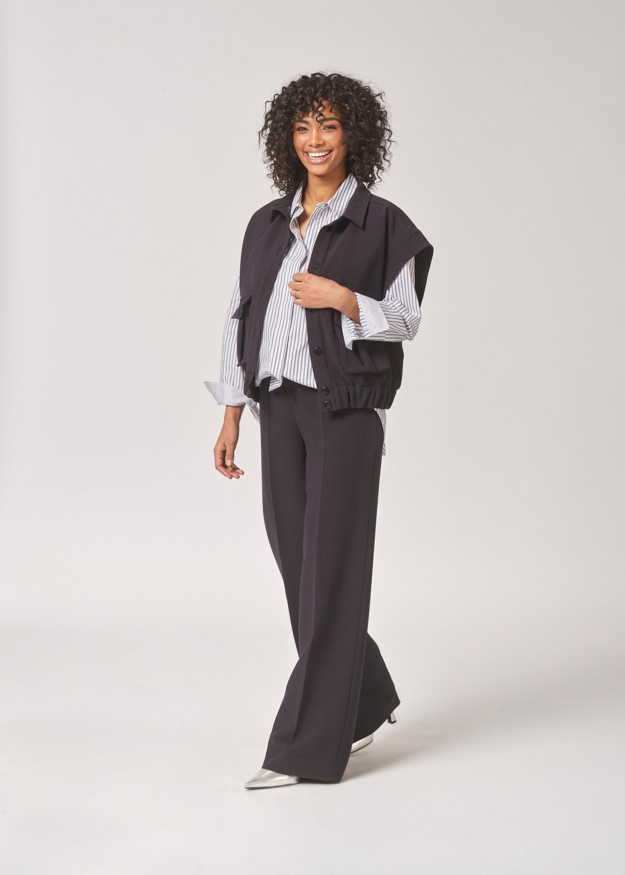 Wijde broek middelhoge taille - Navy