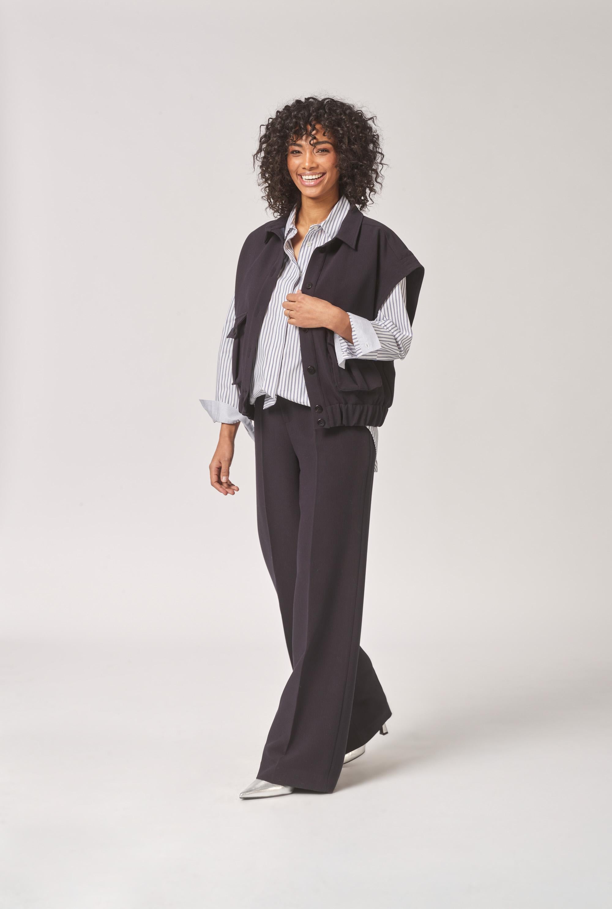 Wijde broek middelhoge taille - Navy