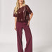 Wijde broek met bandplooi - Burgundy