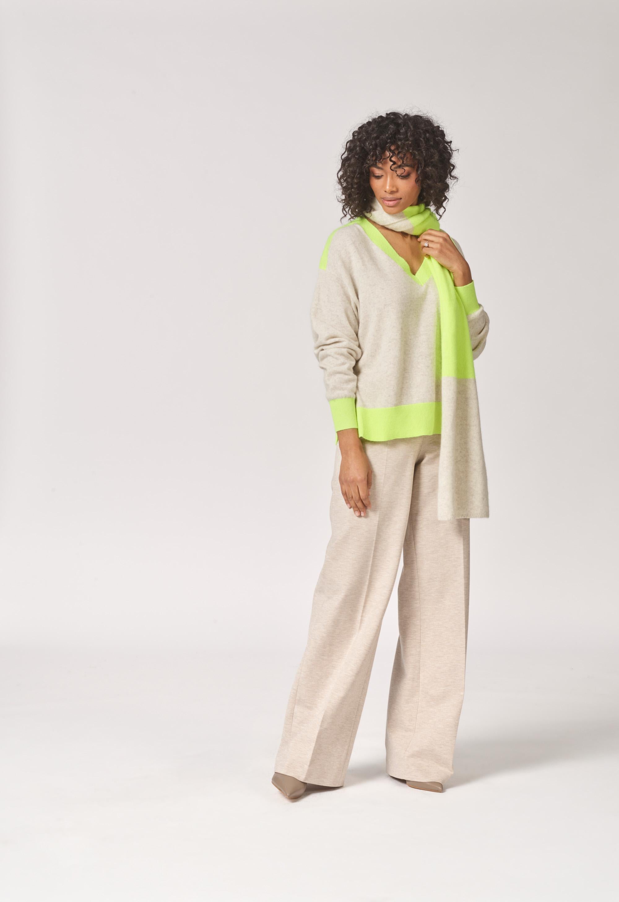 Stretch broek met wijde pijpen - Beige