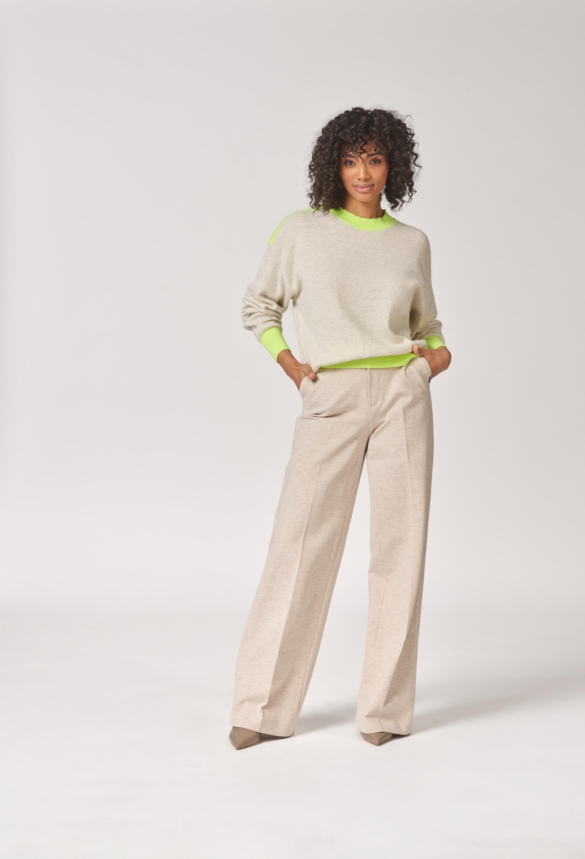 Stretch broek met wijde pijpen - Beige