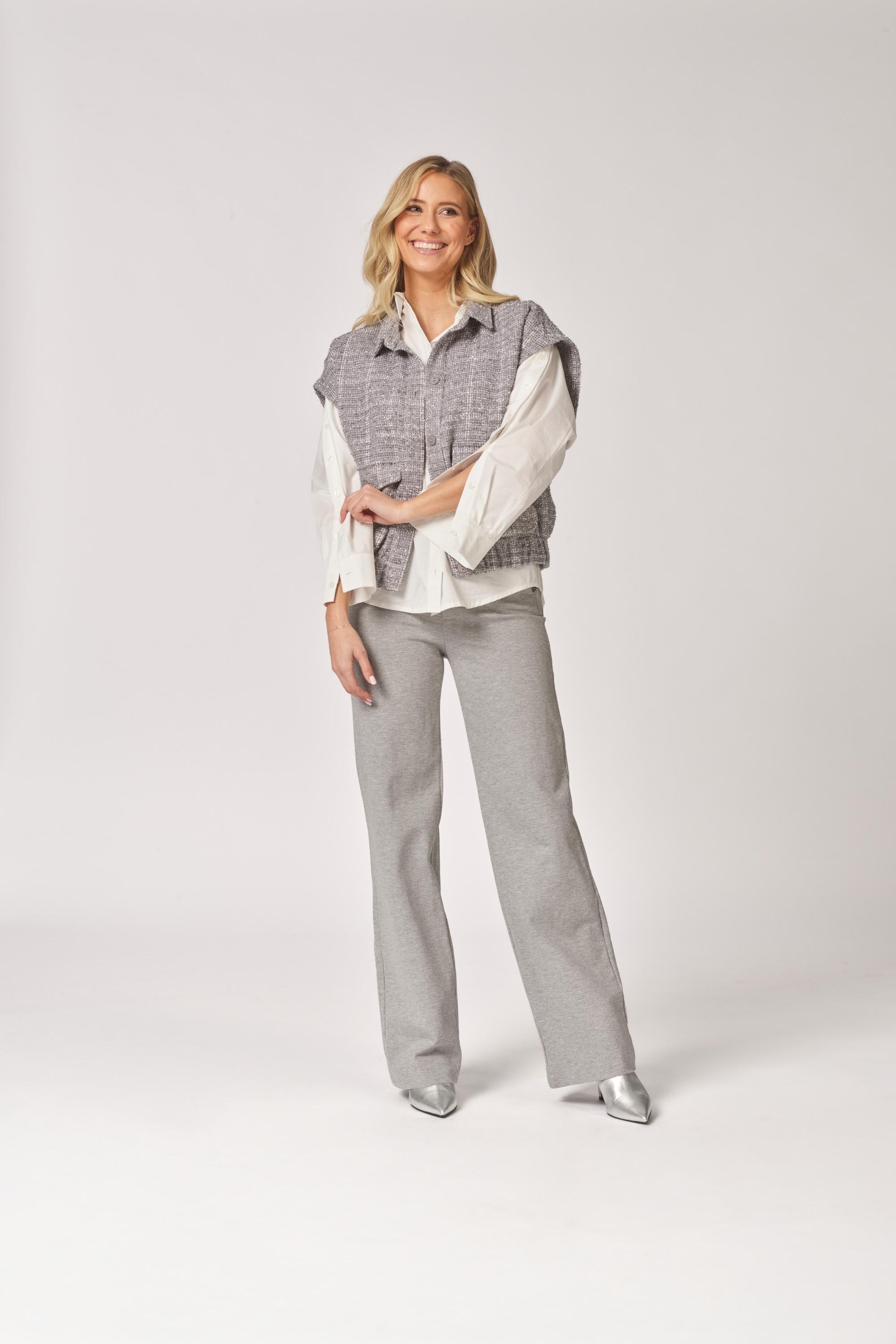 Stretch broek met wijde pijpen - Light Grey
