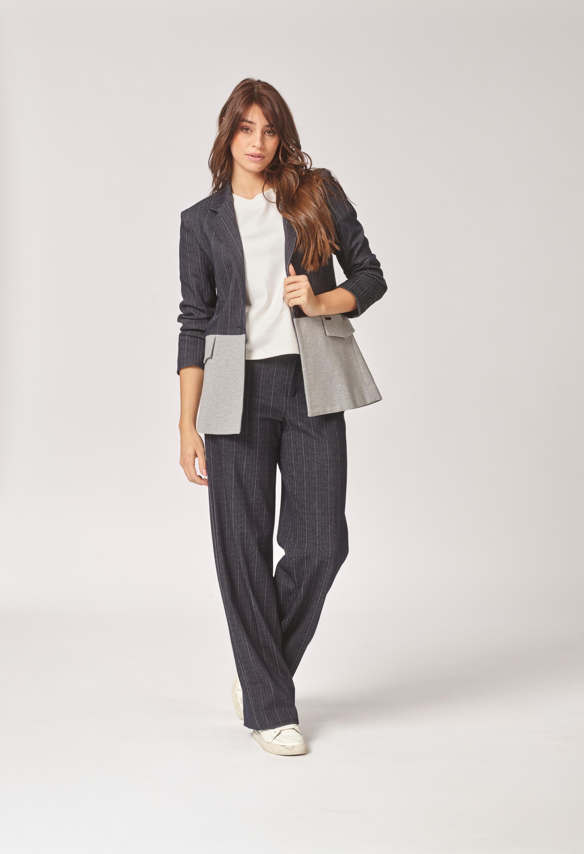 Stretch broek met wijde pijpen - Navy