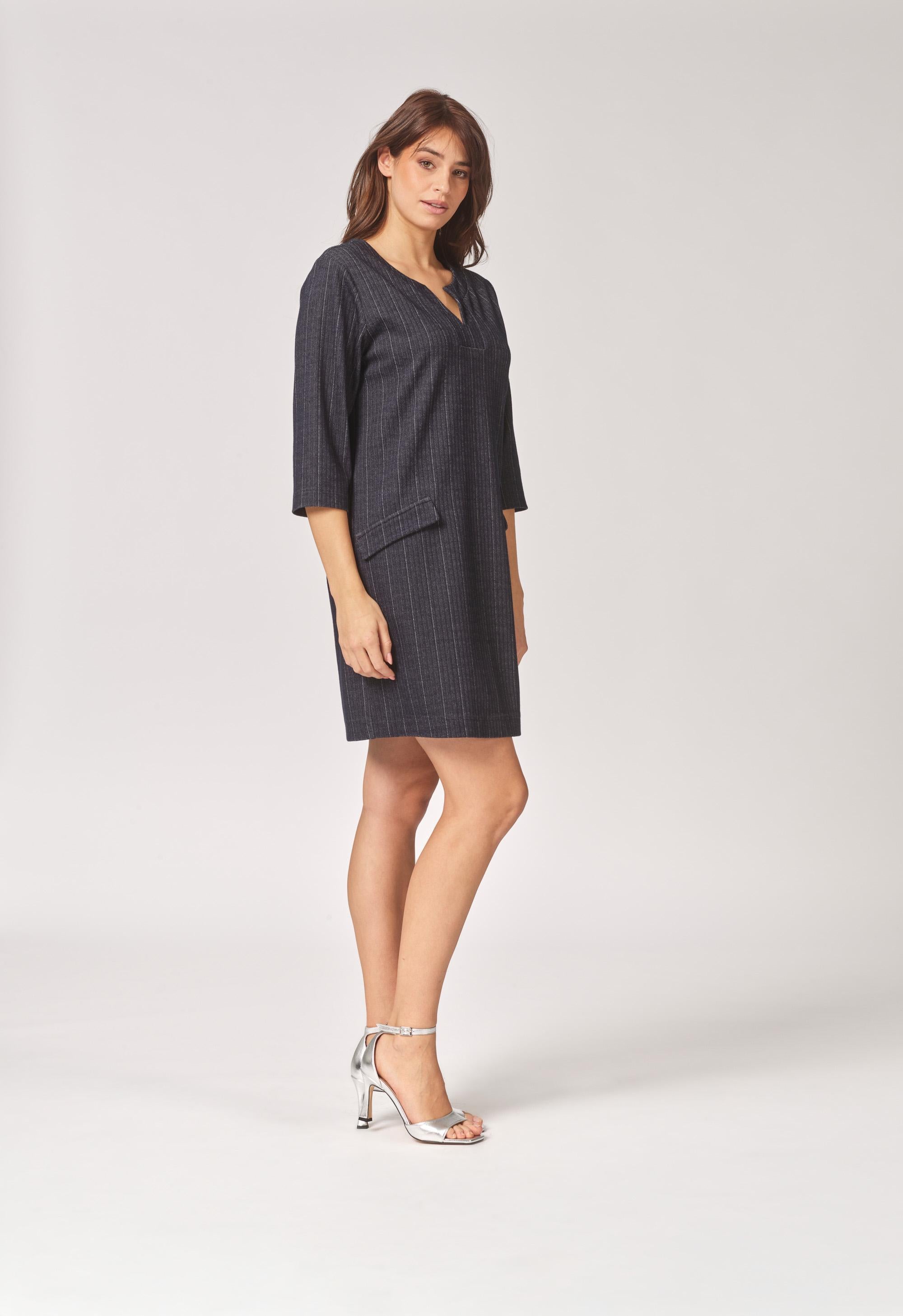 Rechte jurk met zakjes - Krijtstreep