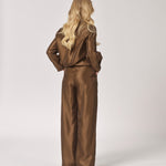 Satijnen broek met bandplooien - Olive