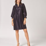 Satijnen jurk met v-hals - Navy