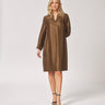 Satijnen jurk met v-hals - Olive