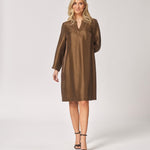 Satijnen jurk met v-hals - Olive