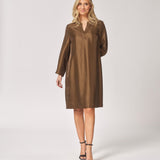 Satijnen jurk met v-hals - Olive