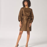 Korte jurk met ronde hals - Olive