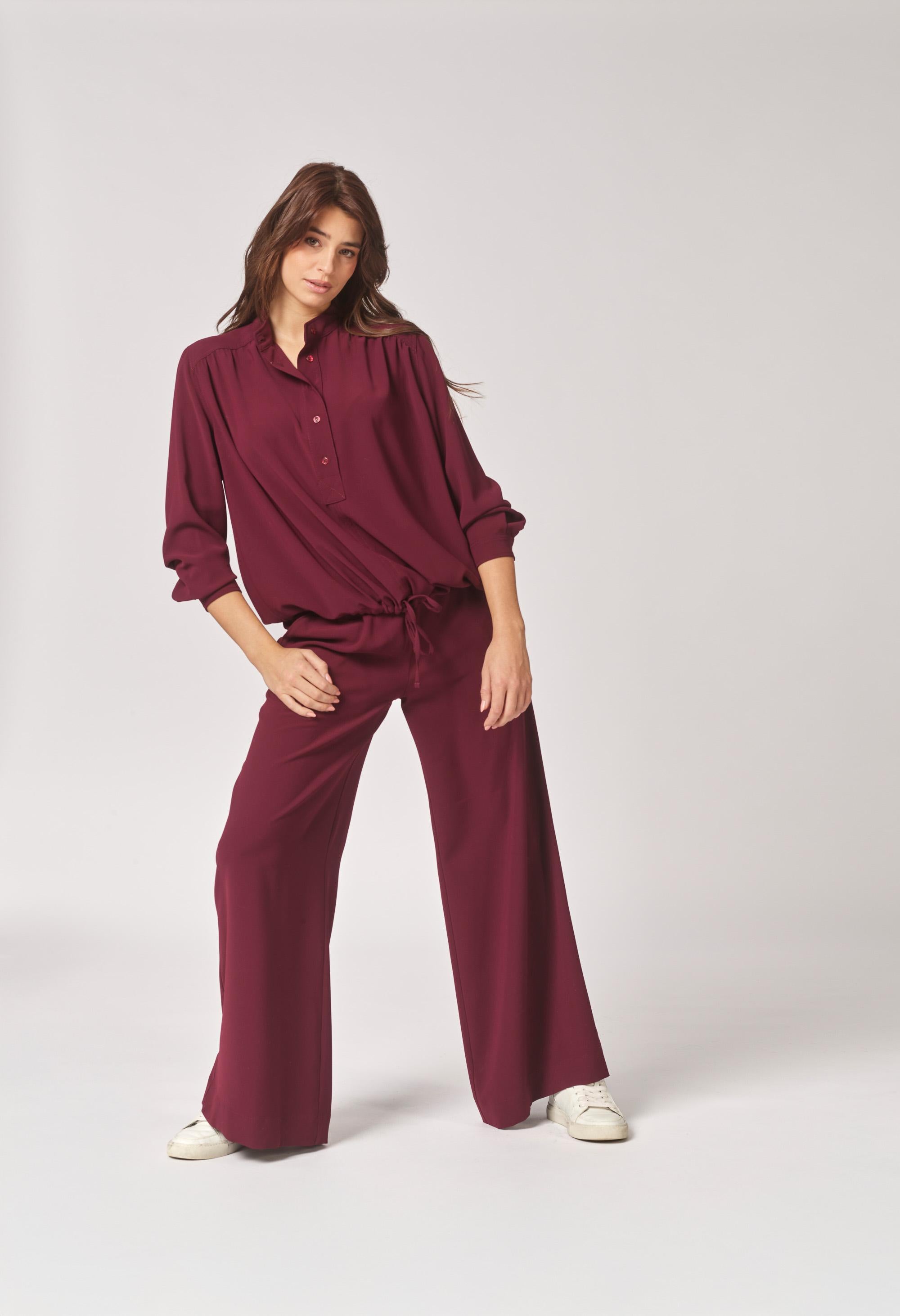 Soepelvallende blouse met rekker - Burgundy