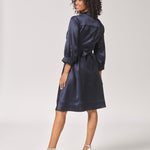 Satijnen jurk met taillelint - Navy