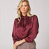 Satijnen blouse met opstaande kraag - Burgundy