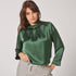 Satijnen blouse met opstaande kraag - Bottlegreen