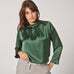Satijnen blouse met opstaande kraag - Bottlegreen