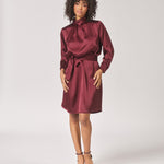 Korte jurk met opstaande kraag - Burgundy