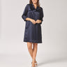 Satijnen jurk met v-hals - Navy