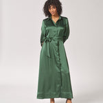 Lange jurk met taillelint - Bottlegreen