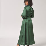 Lange jurk met taillelint - Bottlegreen