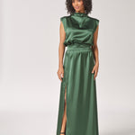 Satijnen avondjurk met split - Bottlegreen