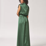 Satijnen avondjurk met split - Bottlegreen