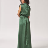 Satijnen avondjurk met split - Bottlegreen