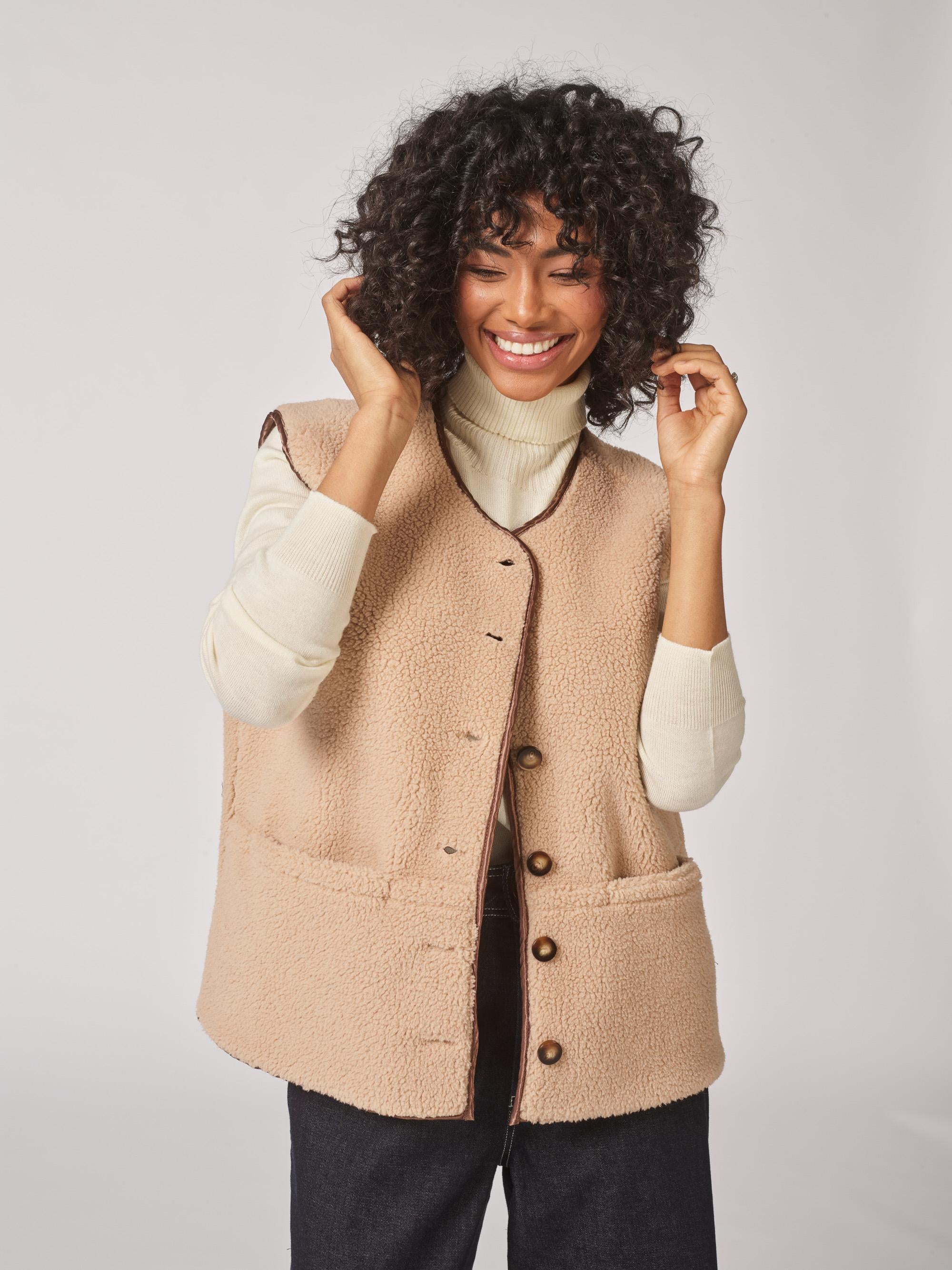 Teddy gilet met knoopsluiting - Brown