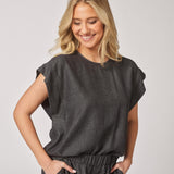 Soepelvallende blouse met korte mouwen - Dark Grey