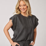 Soepelvallende blouse met korte mouwen - Dark Grey