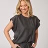 Soepelvallende blouse met korte mouwen - Dark Grey
