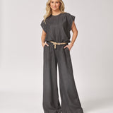 Soepelvallende blouse met korte mouwen - Dark Grey