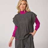 Soepelvallende blouse met korte mouwen - Dark Grey