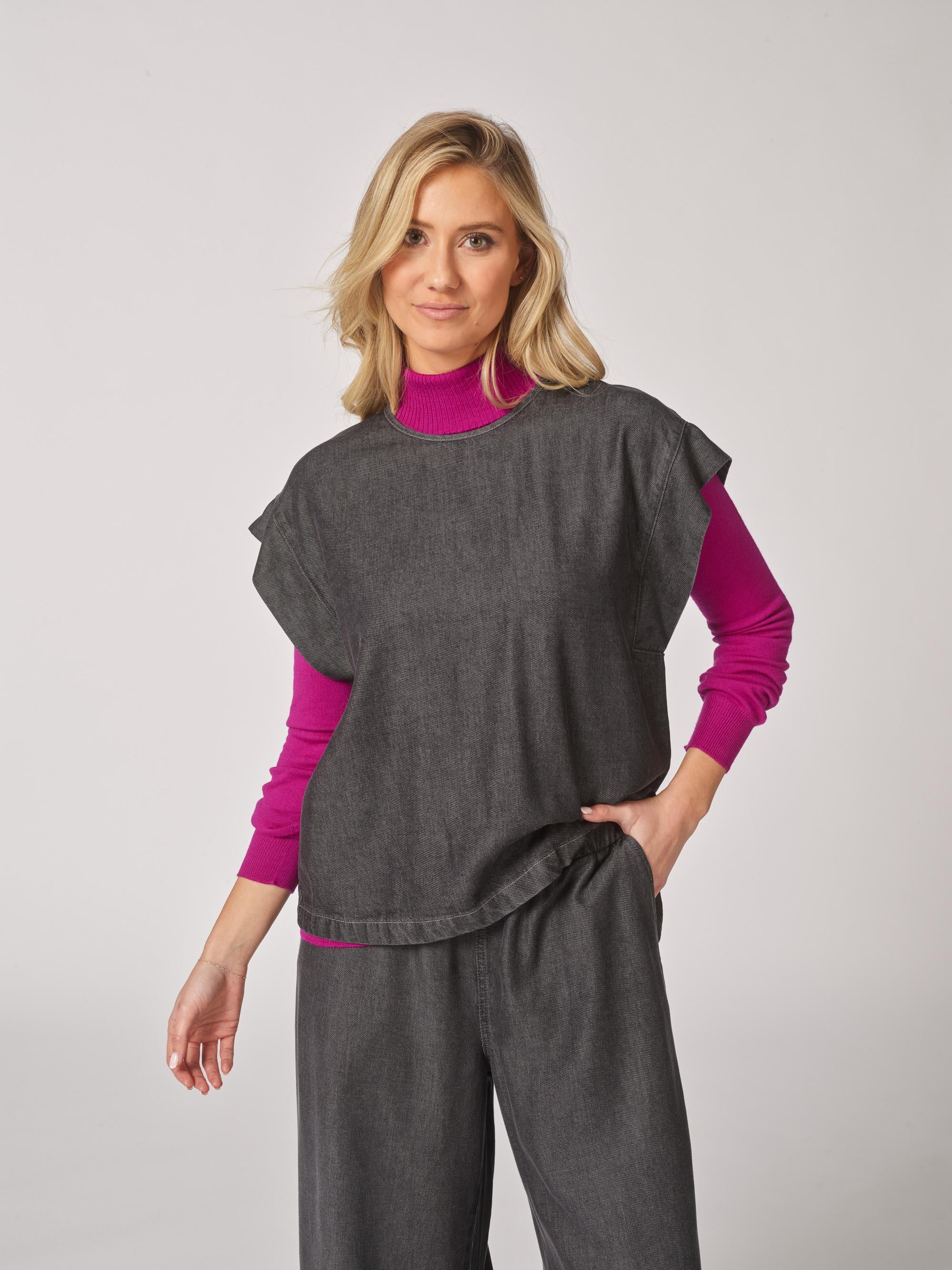 Soepelvallende blouse met korte mouwen - Dark Grey