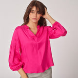 Blouse met fijne rekker aan mouw - Fuxia