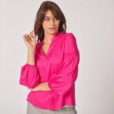 Blouse met fijne rekker aan mouw - Fuxia