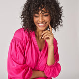 Blouse met frul aan mouw - Fuxia