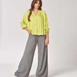 Blouse met frul aan mouw - Fluo Yellow