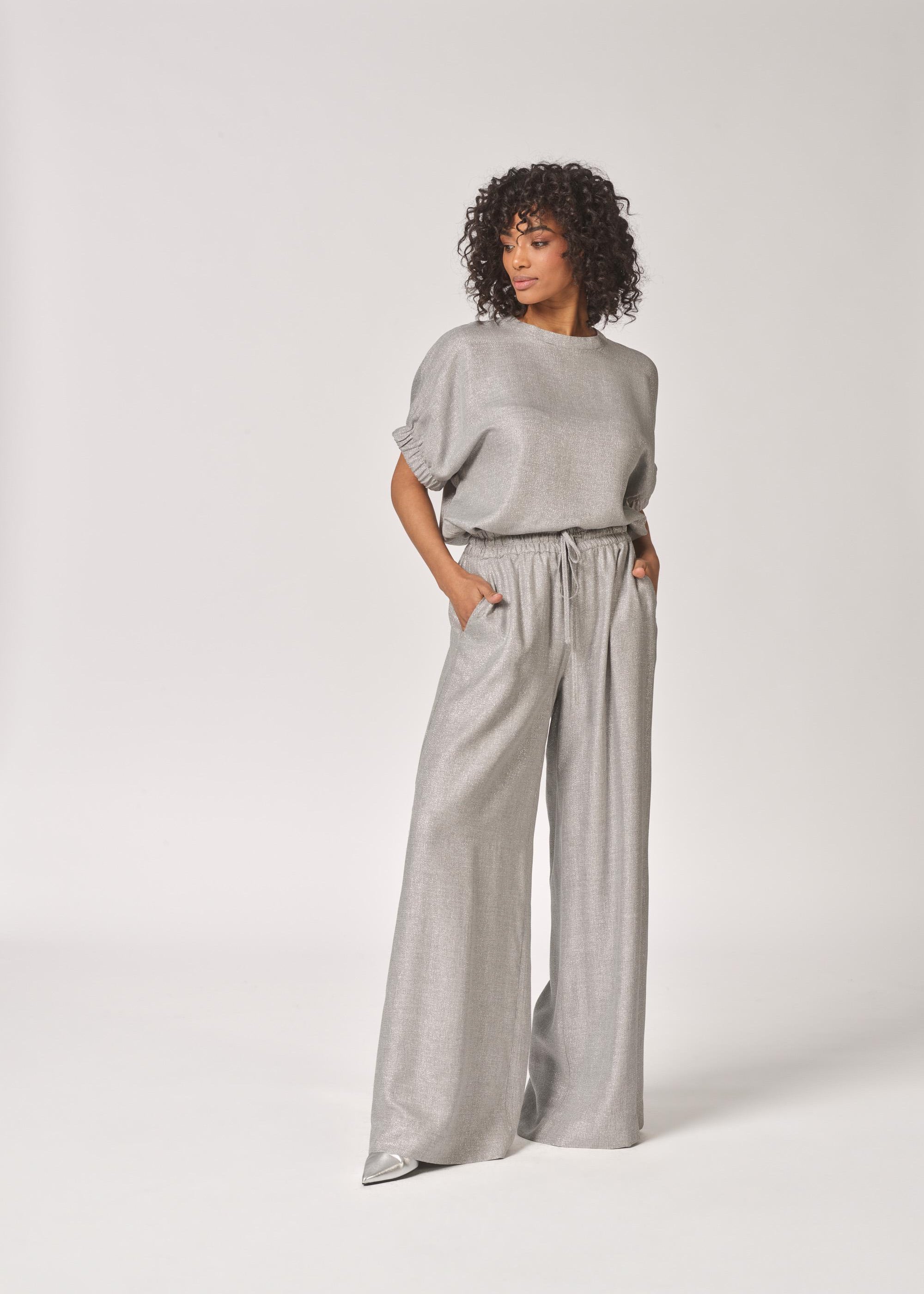 Blouse met elastische mouwdetail - Grey Sparkle