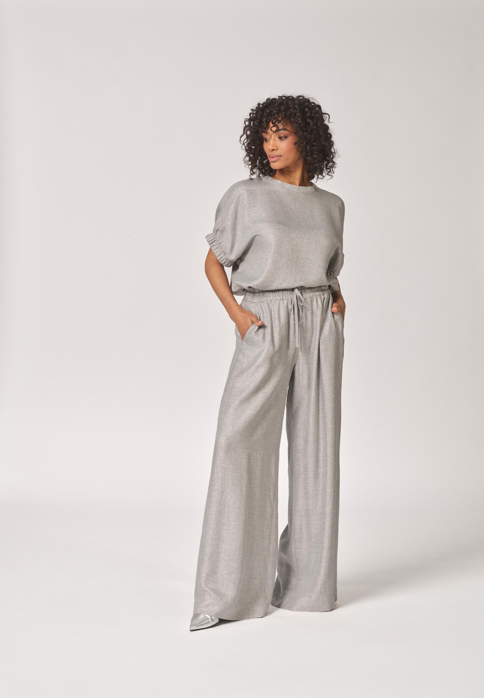 Blouse met elastische mouwdetail - Grey Sparkle