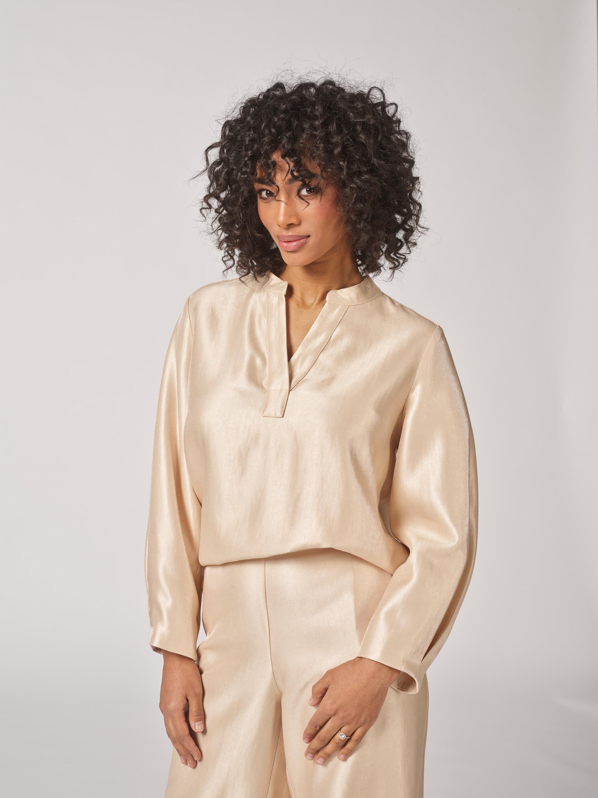 Satijnen blouse met mouwdetail - Gold