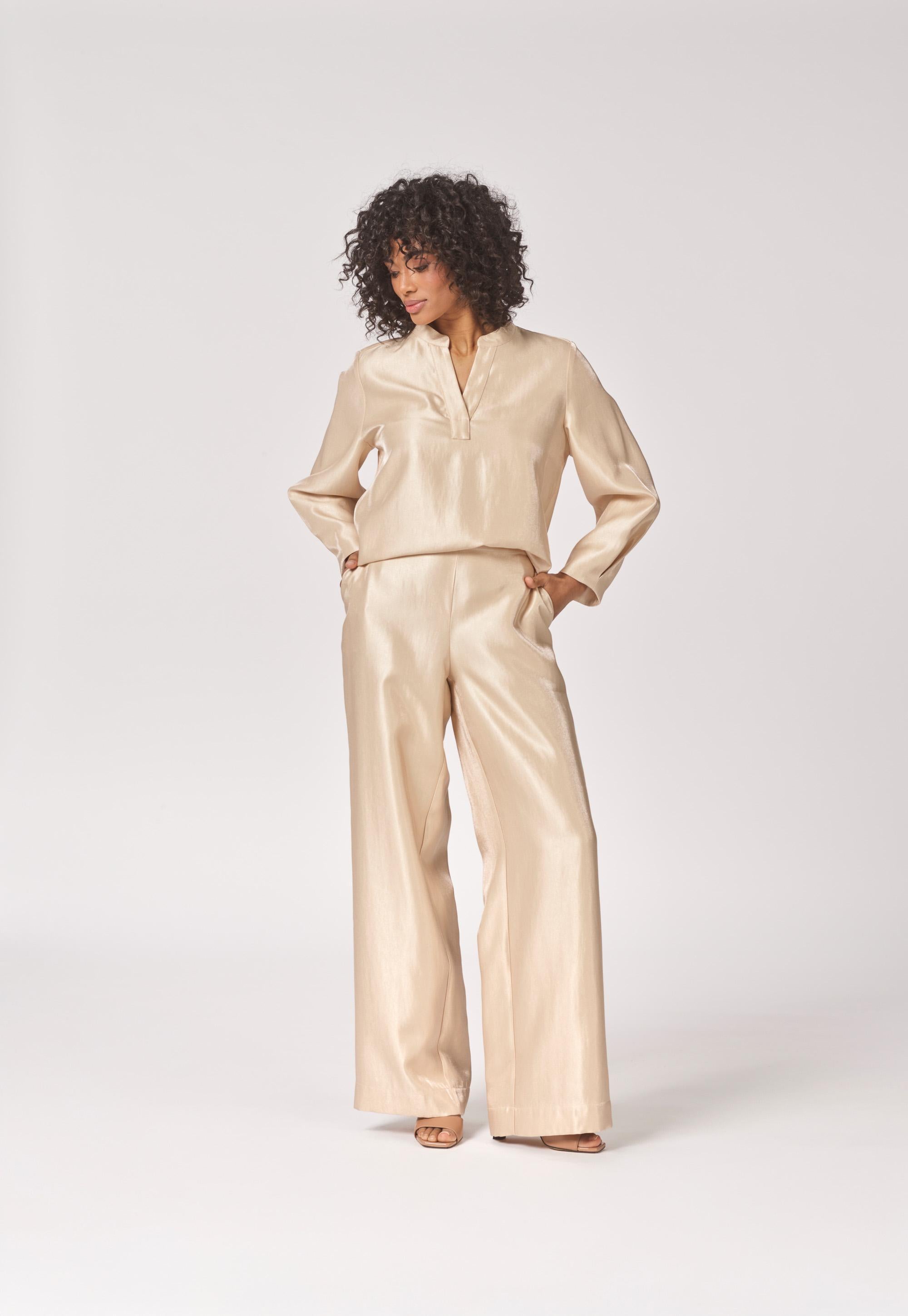 Satijnen blouse met mouwdetail - Gold