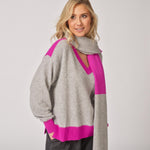 v-hals pull met kleurdetail - Grey / Purple