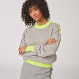 Pull met ronde hals en kleurdetail - Grey / Fluo Yellow