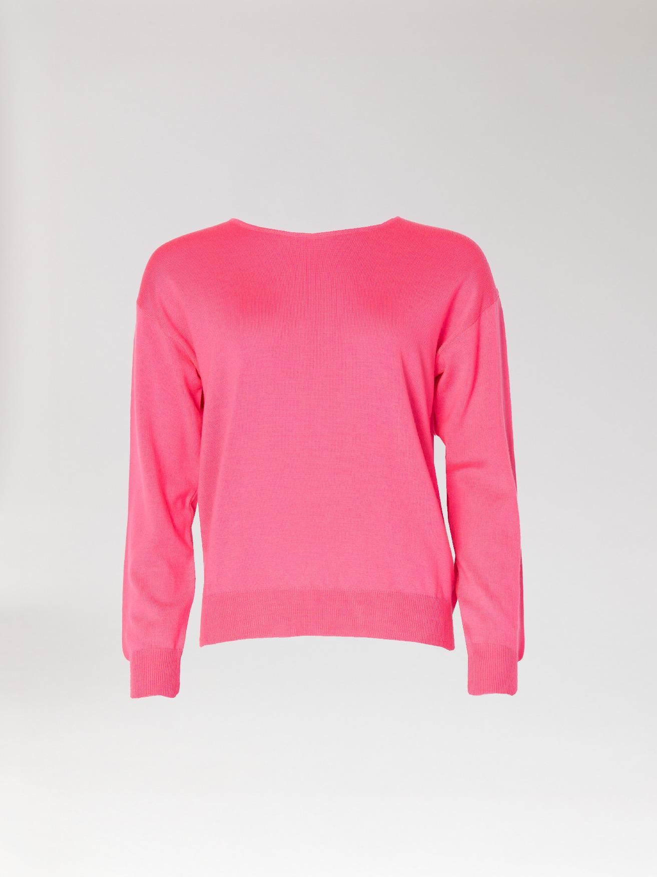 Fijne pull met ronde hals - Fuxia