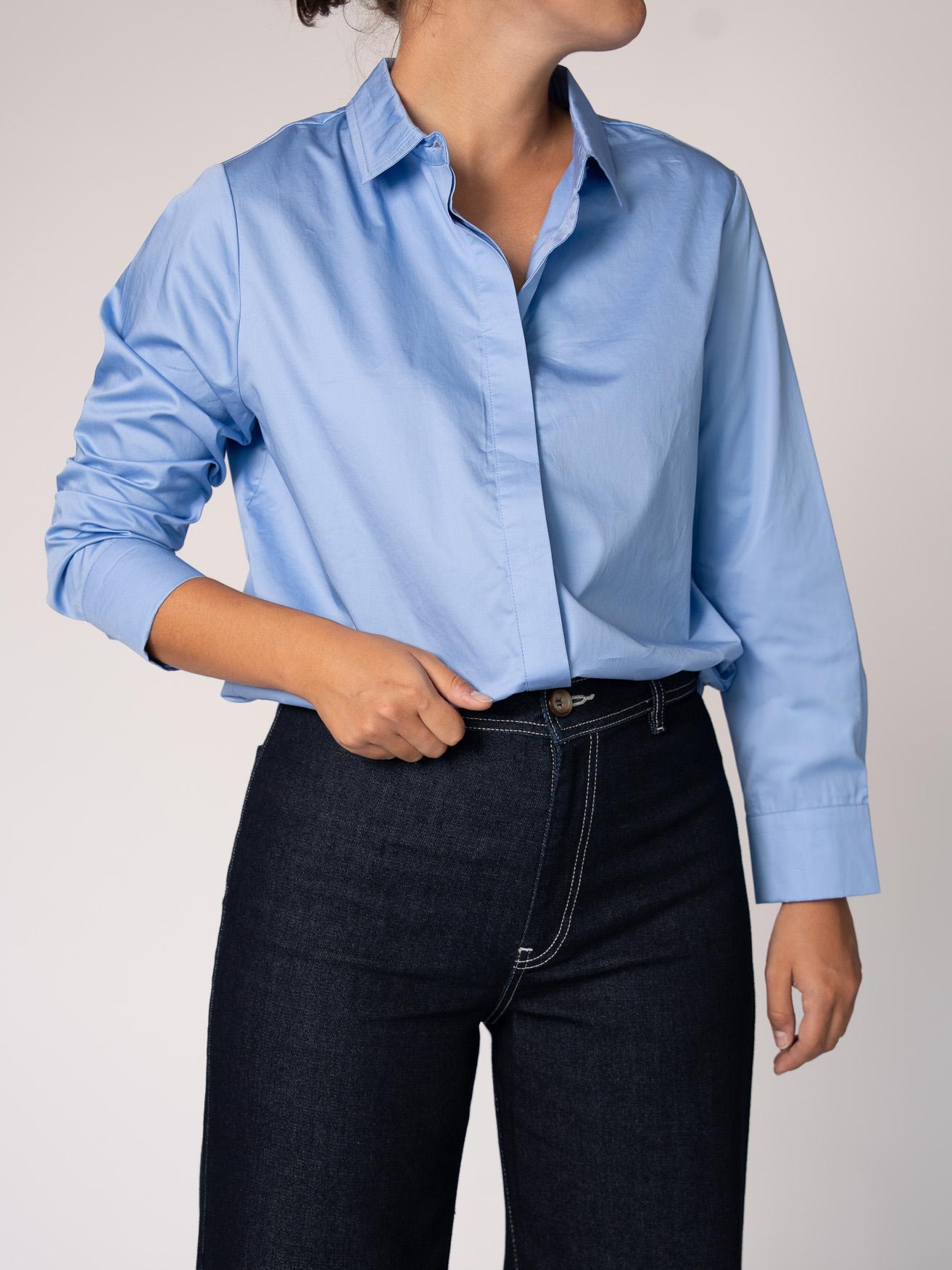 Katoenen blouse met knoopsluiting - Light Blue