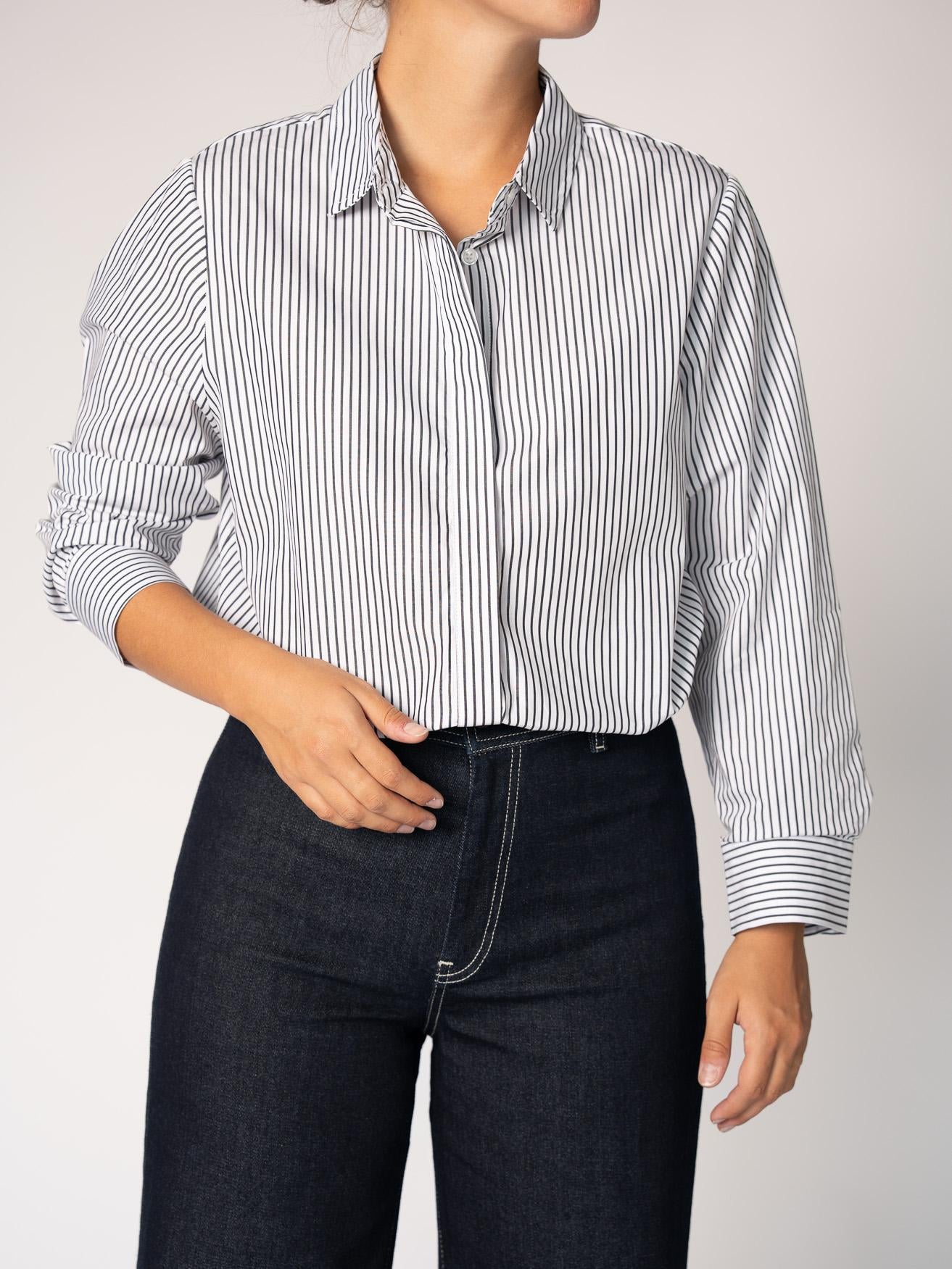 Katoenen blouse met knoopsluiting - Grey Stripe