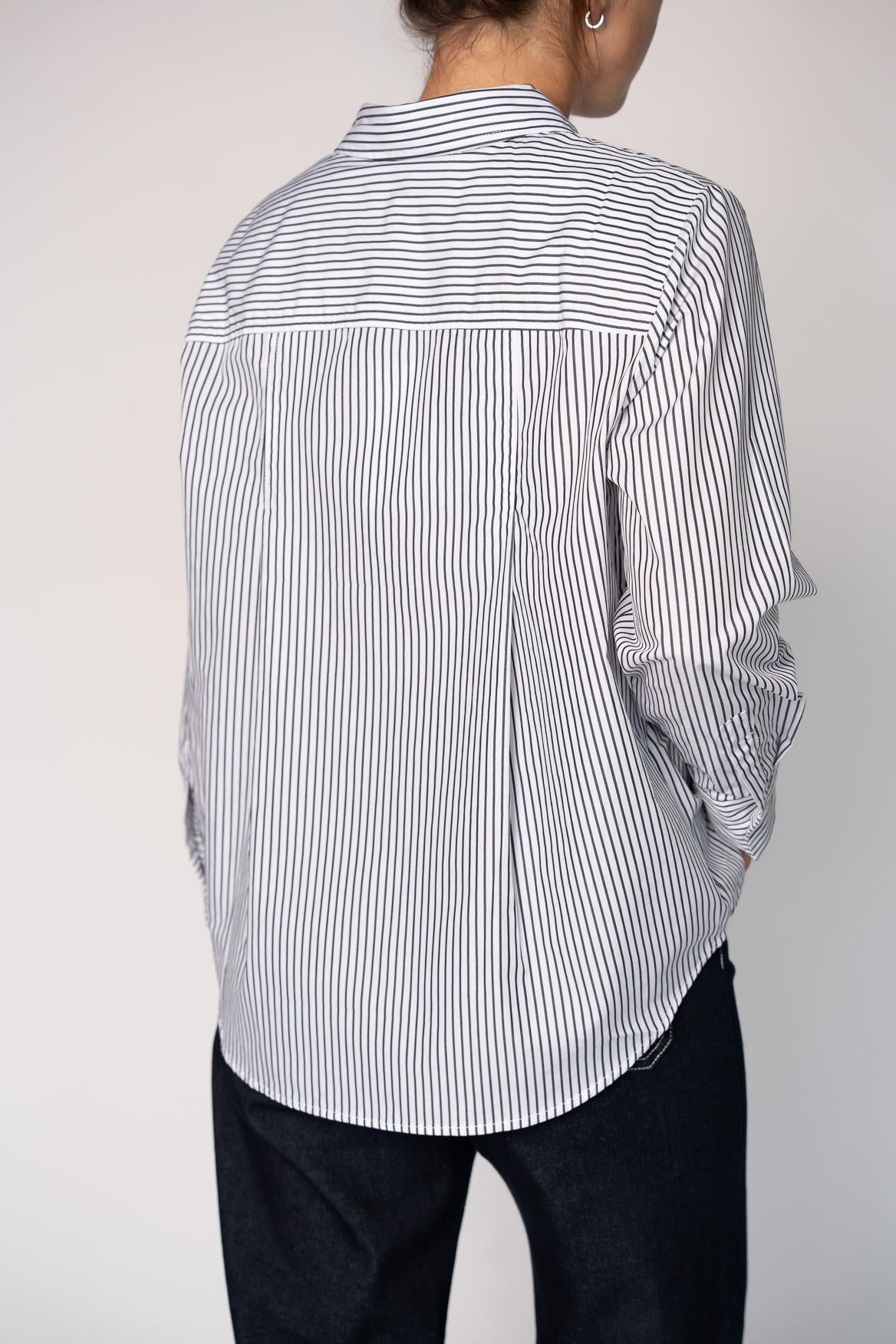 Katoenen blouse met knoopsluiting - Grey Stripe