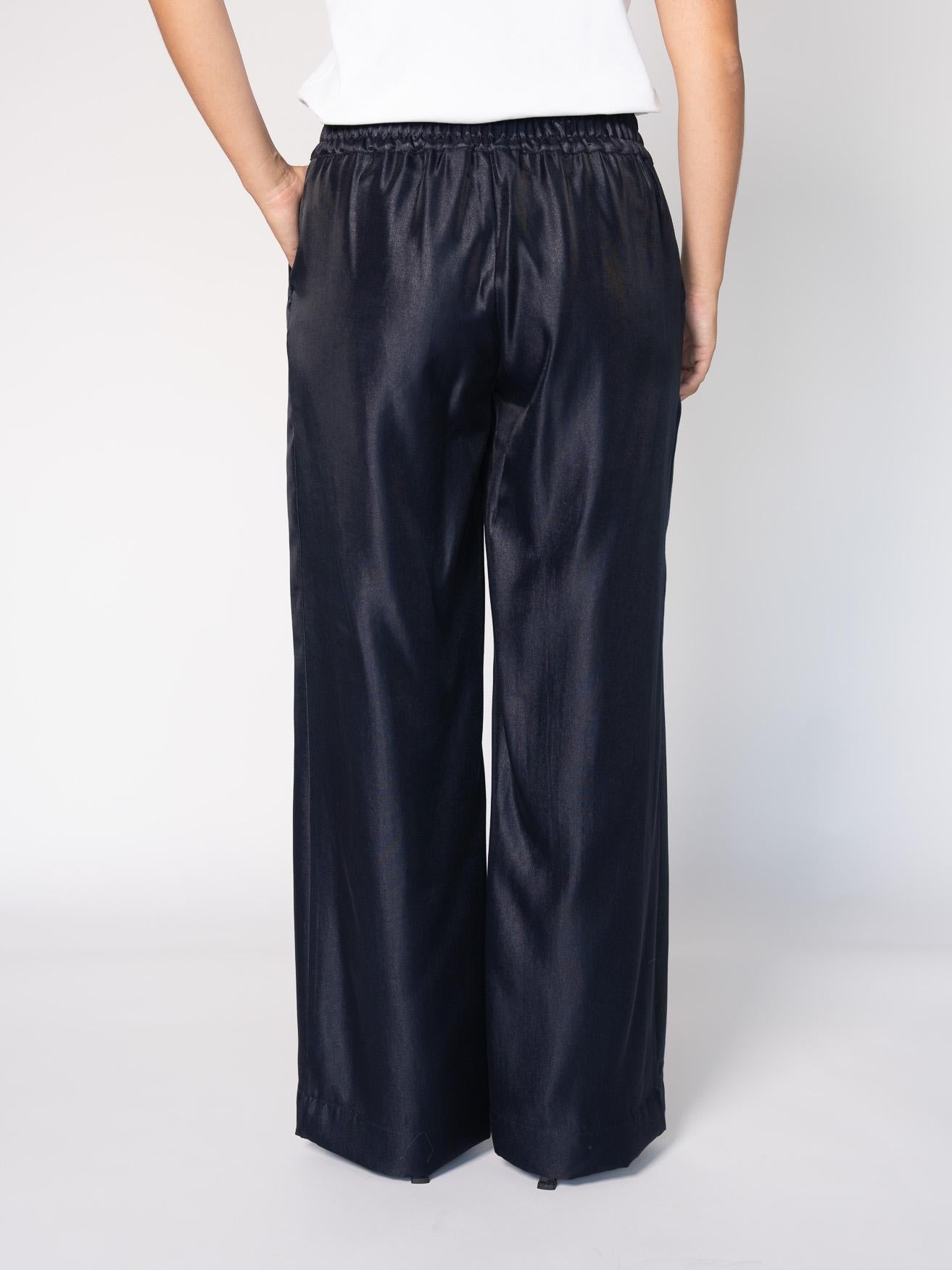 Wijde broek in satijn - Navy