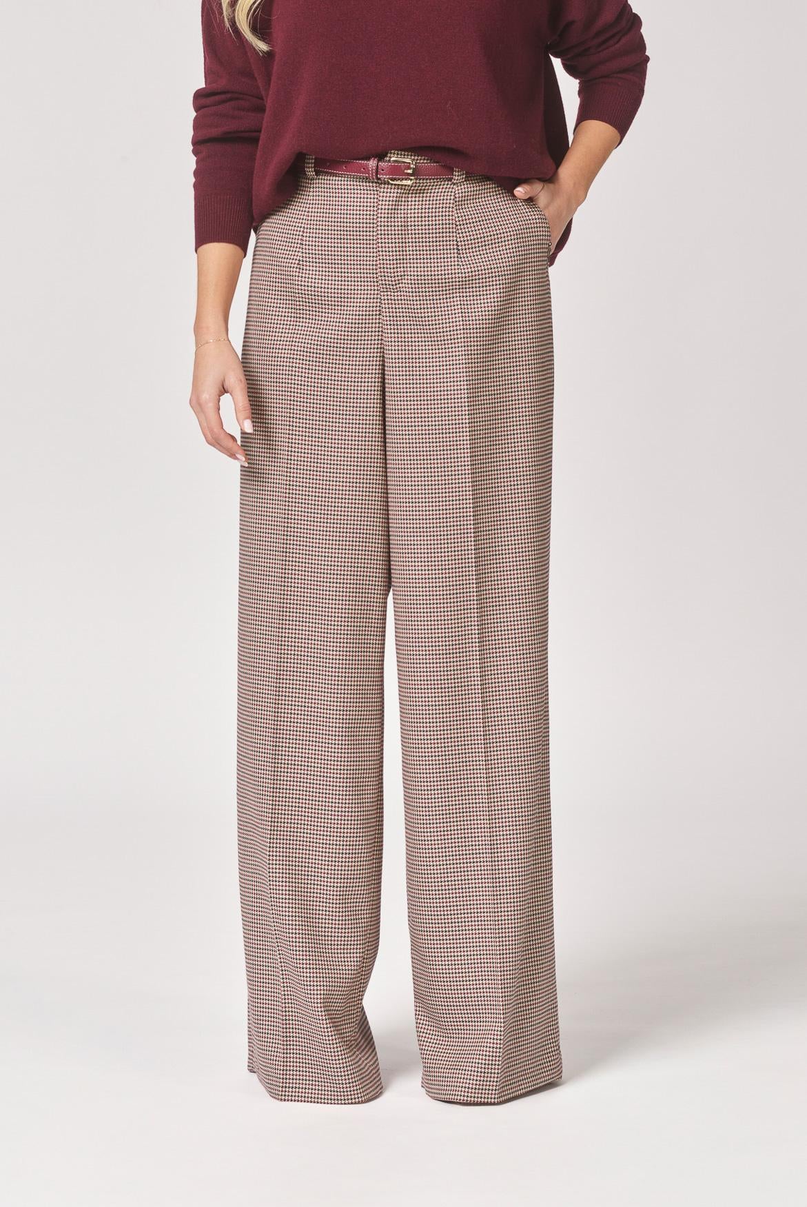 Wijde broek met hoge taille - Pied de poule